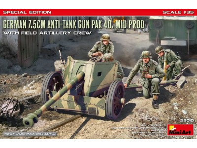 German 7.5cm Anti-Tank Gun PaK 40. Mid Prod w/ Artillery Crew. Special Edition