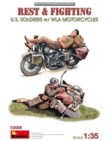 Rest & Fighting. U.S. Soldiers w/ WLA Motorcycles