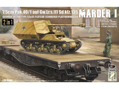Marder I 7.5cm Pak.40/1 auf Gw.Lr.s.(f) Sd.kfz.135 with German 50 Ton Type SSy45 Flatcar Schwerer Platformwagen [2 in 1]