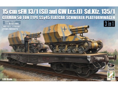 15 cm sFH 13/1 (Sf)auf Gw Lrs.(f )Sd.Kfz.135/1 with German 50 Ton Type SSy45 Flatcar Schwerer Platformwagen [3 in 1]