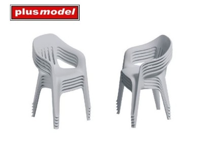 Stacked plastic chairs