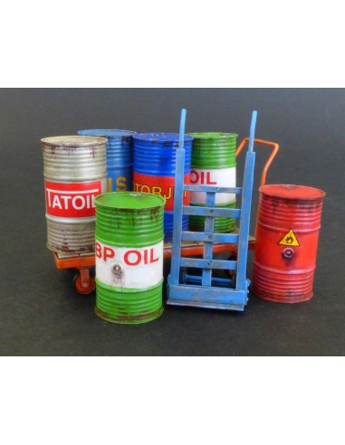 Metal barrels with handcarts