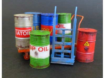 Metal barrels with handcarts