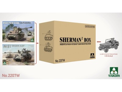 SHERMAN² BOX M4A1(76W) VVSS Late Production+M51 DEGEM ALEF+US ARMY 1/4TON UTILITY TRUCK & MP FIGURE