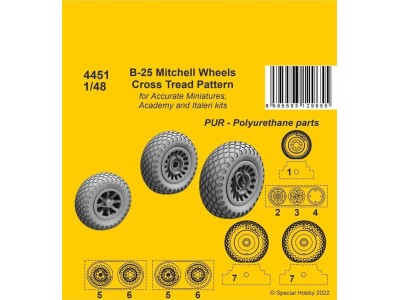 B-25 Mitchell Wheels/ Cross Tread Pattern