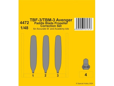 TBF-3/TBM-3 Avenger Paddle Blade Propeller Correction Set 1/48 for Accurate/Academy kits