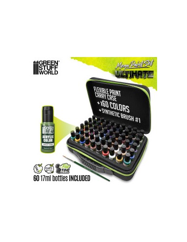 Mallette de peinture 60 couleurs + pinceau | Mallette transport peinture de figurines