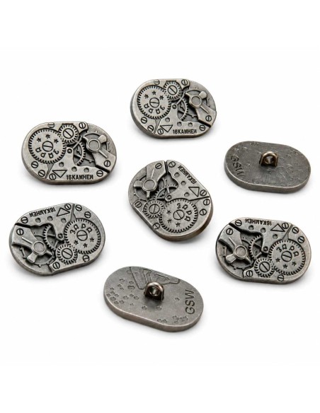 8x Boutons Ovale à motifs Steampunk MOUVEMENTS mécaniques - Argenté