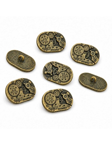 8x Boutons Ovale à motifs Steampunk MOUVEMENTS mécaniques - Bronze