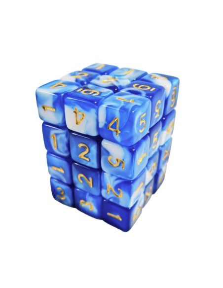 36x D6 12mm Dés de Jeu - Blanc Bleu