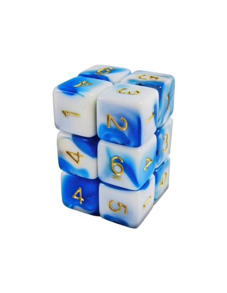 12x D6 16mm Dés de Jeu - Bleu Blanc