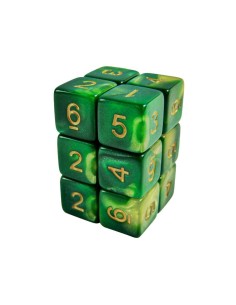 12x D6 16mm Dés de Jeu - Vert Marbre