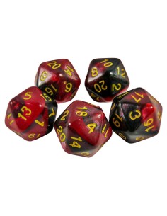 5x D20 20mm Dés de Jeu - Rouge Marbre