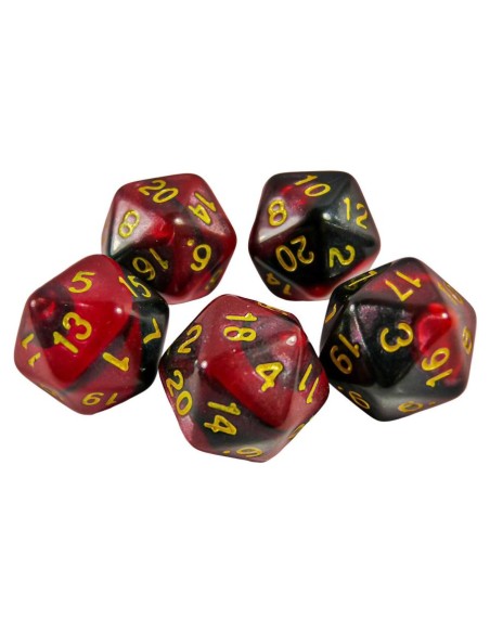 5x D20 20mm Dés de Jeu - Rouge Marbre