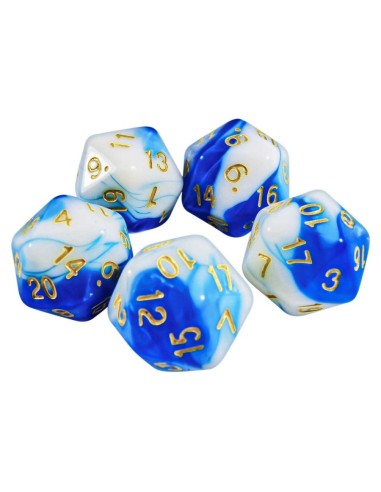 5x D20 20mm Dés de Jeu - Bleu Blanc