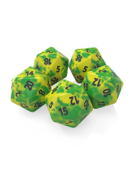 5x D20 20mm Dés de Jeu - Lime Marbre