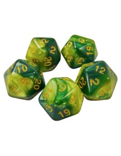 5x D20 20mm Dés de Jeu - Vert Marbre