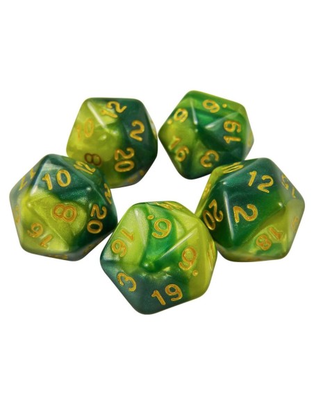 5x D20 20mm Dés de Jeu - Vert Marbre