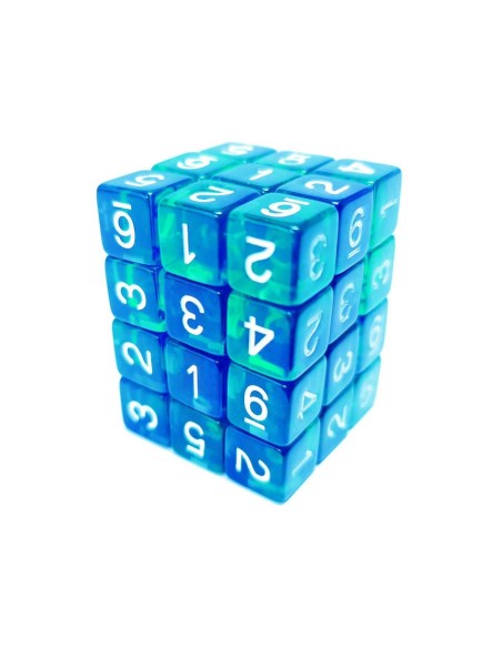36x D6 12mm Dés de Jeu - BleuTurquoise Transparent