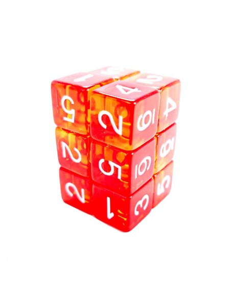 12x D6 16mm Dés de Jeu - RougeJaune Transparent
