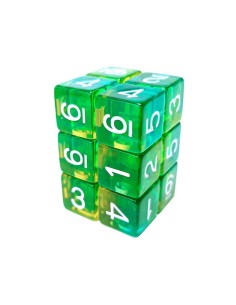 12x D6 16mm Dés de Jeu - VertJaune Transparent