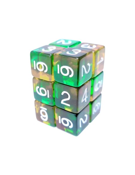 12x D6 16mm Dés de Jeu - OrangeVert Transparent