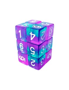12x D6 16mm Dés de Jeu - TurquoiseLilas Transparent
