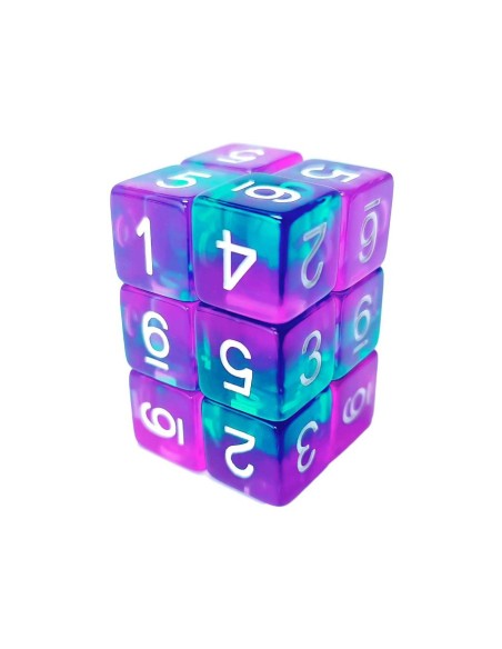 12x D6 16mm Dés de Jeu - TurquoiseLilas Transparent