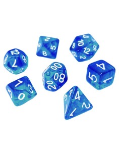 7x Mix 16mm Dés de Jeu - BleuTurquoise Transparent