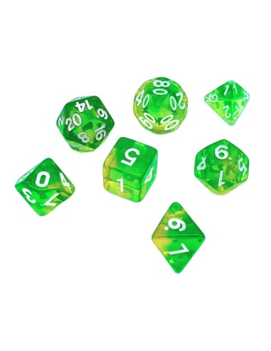 7x Mix 16mm Dés de Jeu - VertJaune Transparent
