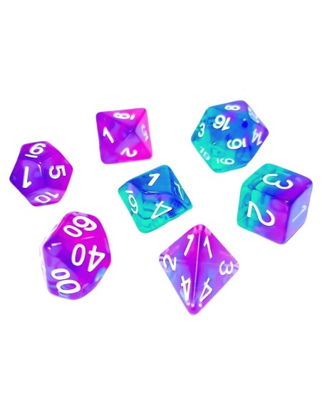 7x Mix 16mm Dés de Jeu - TurquoiseLilas Transparent