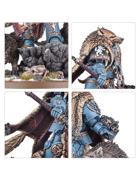 Logan Grimnar Space Wolves — détails du socle rocheux, de la cape et des armes