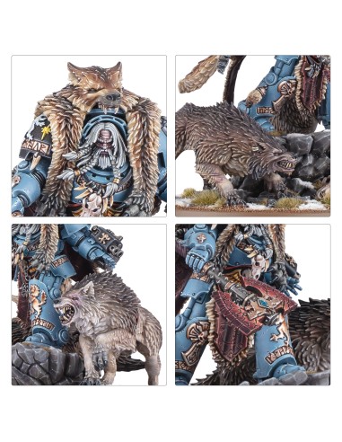 Logan Grimnar et ses Loups Tonnerre — détails du visage, des fourrures et de l’armure