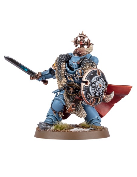Chef de Bataille Garde Loup Space Wolves — variante casquée avec épée et bouclier Storm