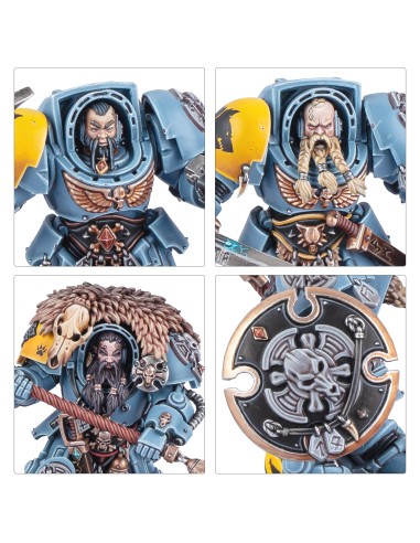 Terminators Gardes Loups Space Wolves — détails des visages et du bouclier Storm