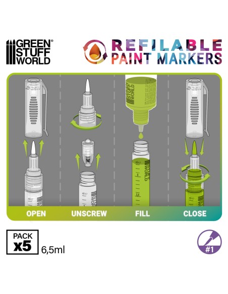 Stylos-feutres rechargeables taille 1 Détail – Lot de 5