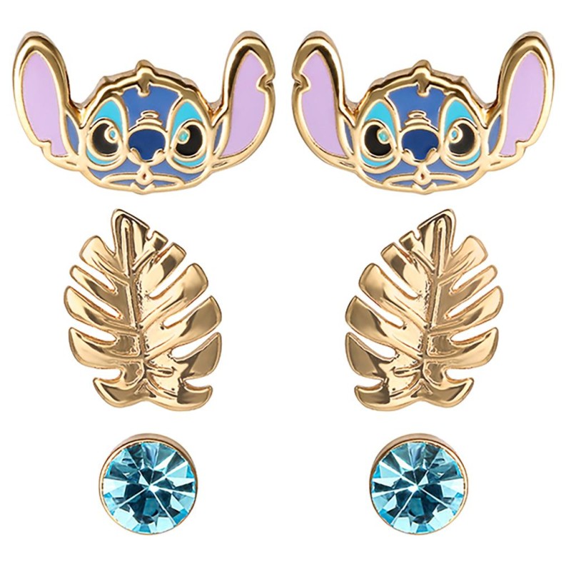 STITCH - Blue & Gold - 3 Pairs de Clous d'Oreilles - Laiton Plaqué