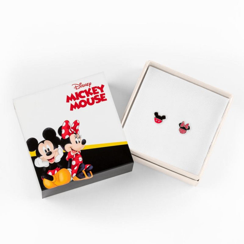 MINNIE + MICKEY - 1 Paire de Clous d'Oreilles - Laiton Argent Plaqué