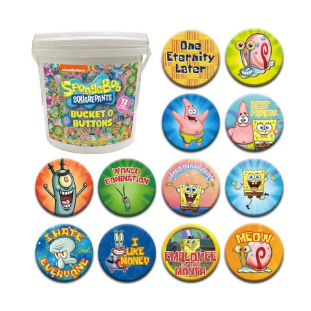 BOB L'EPONGE- Seau de 144 Badges 3.2cm