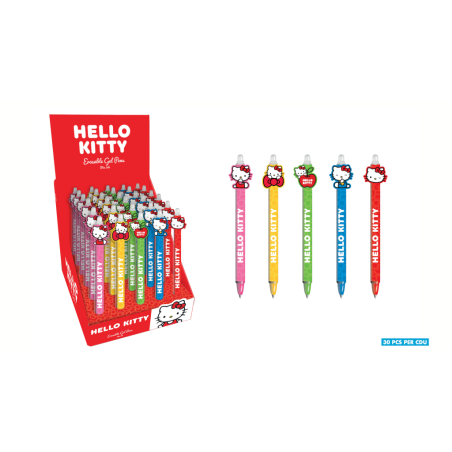 HELLO KITTY - Stylo Ã  Gel EffaÃ§able +Head Topper (Display de 30pcs)