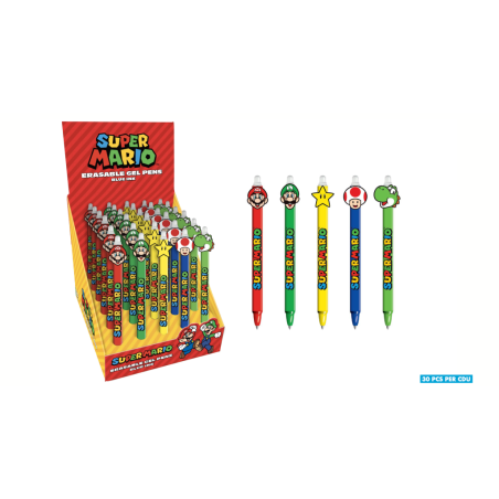 SUPER MARIO - Stylo Ã  Gel EffaÃ§able +Head Topper (Display de 30pcs)