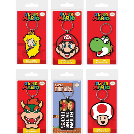 SUPER MARIO - Set de 12 Porte-clÃ©s en Caoutchou - 6 Assortiments