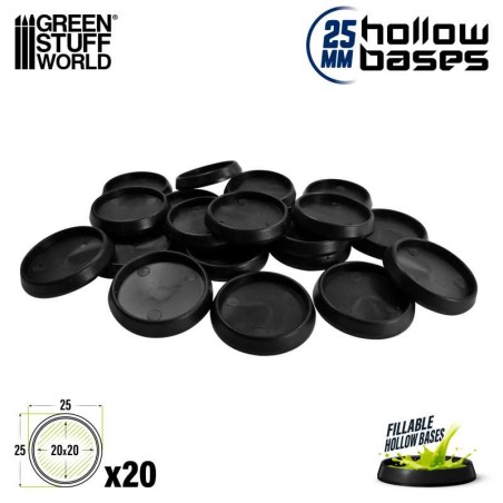 Socles en plastique noir avec CREUX - Rond 25mm