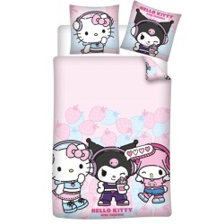 HELLO KITTY -Hello Kitty and Friend -Parure de lit 140x200cm + 65x65cm 