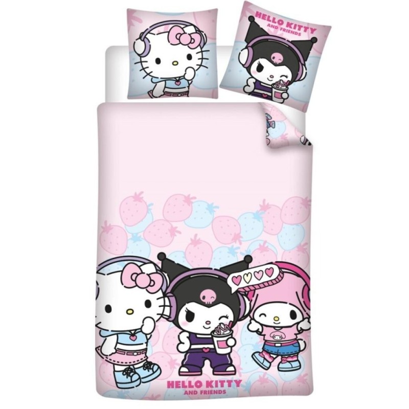 HELLO KITTY -Hello Kitty and Friend -Parure de lit 140x200cm + 65x65cm 