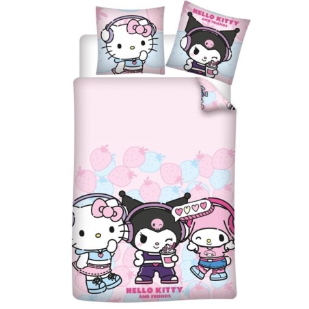 HELLO KITTY -Hello Kitty and Friend -Parure de lit 140x200cm + 65x65cm 