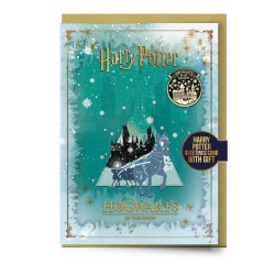 HARRY POTTER - Poudlard sous la Neige - Carte de Voeux avec Pin's 2