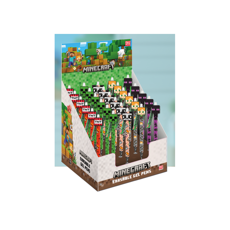 MINECRAFT - Stylo à Gel Effaçable +Head Topper (Display de 30pcs) 