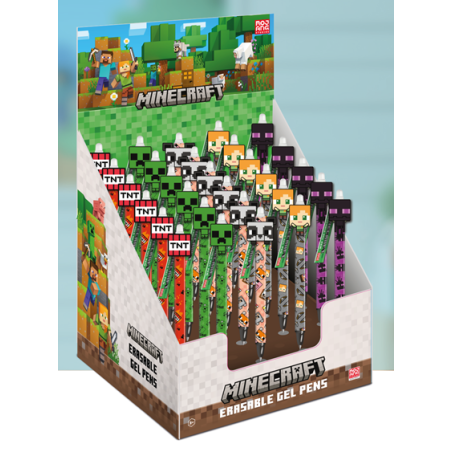 MINECRAFT - Stylo à Gel Effaçable +Head Topper (Display de 30pcs) 