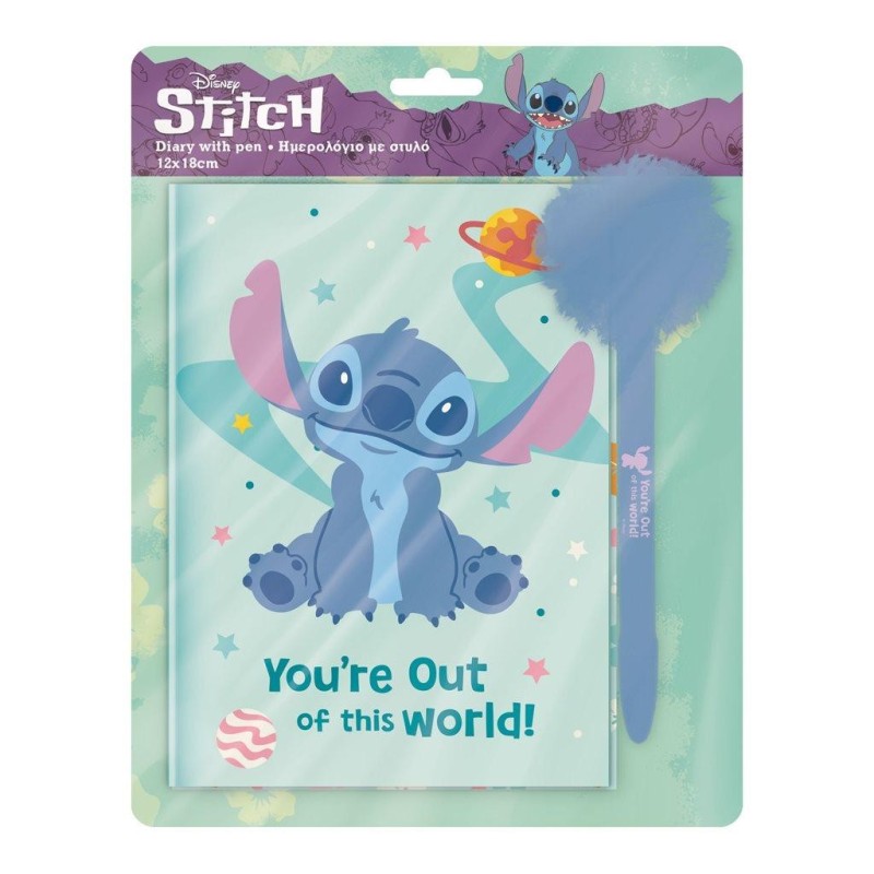 STITCH - Gift Set Journal Intime avec cadenas +Stylo-bille Pompom 